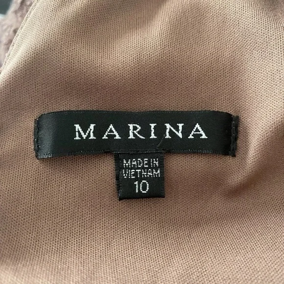 Marina Rinaldi Plunge Lace Sheath‎ Dress Color Cafe-Brown Size 10 (1246) - Picture 5 of 6